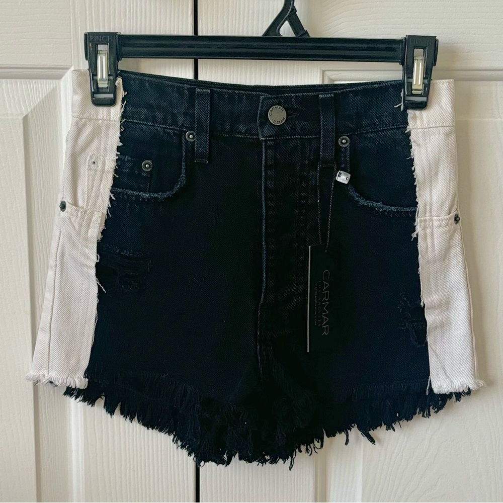 Carmar Los Angeles Denim Shorts High Waisted Button Fly Black/White Size 25 (XS)